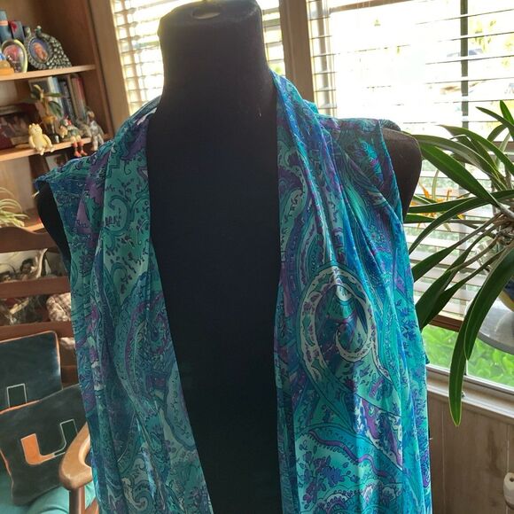 3 Piece Susan Graver Set V-Neck Slinky Tee Size L Flowing Duster & Beads BLUE - Picture 5 of 7